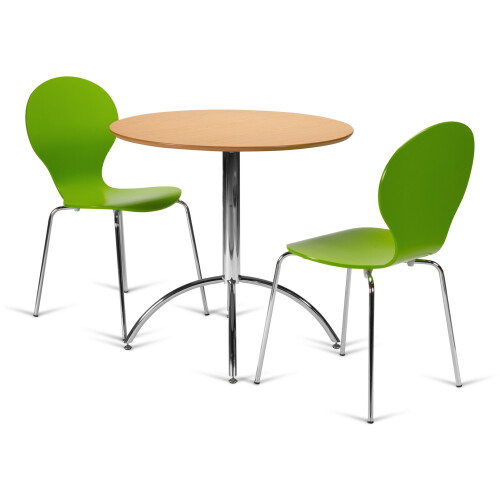 (Green) Kimberley Dining Set - Natural and Chrome Small 80cm Round Table With 2 Stacking Chairs