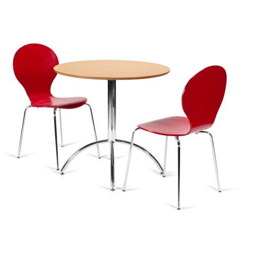 (Red) Kimberley Dining Set - Natural and Chrome Small 80cm Round Table With 2 Stacking Chairs