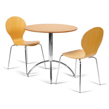 (Natural) Kimberley Dining Set - Natural and Chrome Small 80cm Round Table With 2 Stacking Chairs