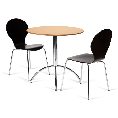(Black) Kimberley Dining Set - Natural and Chrome Small 80cm Round Table With 2 Stacking Chairs