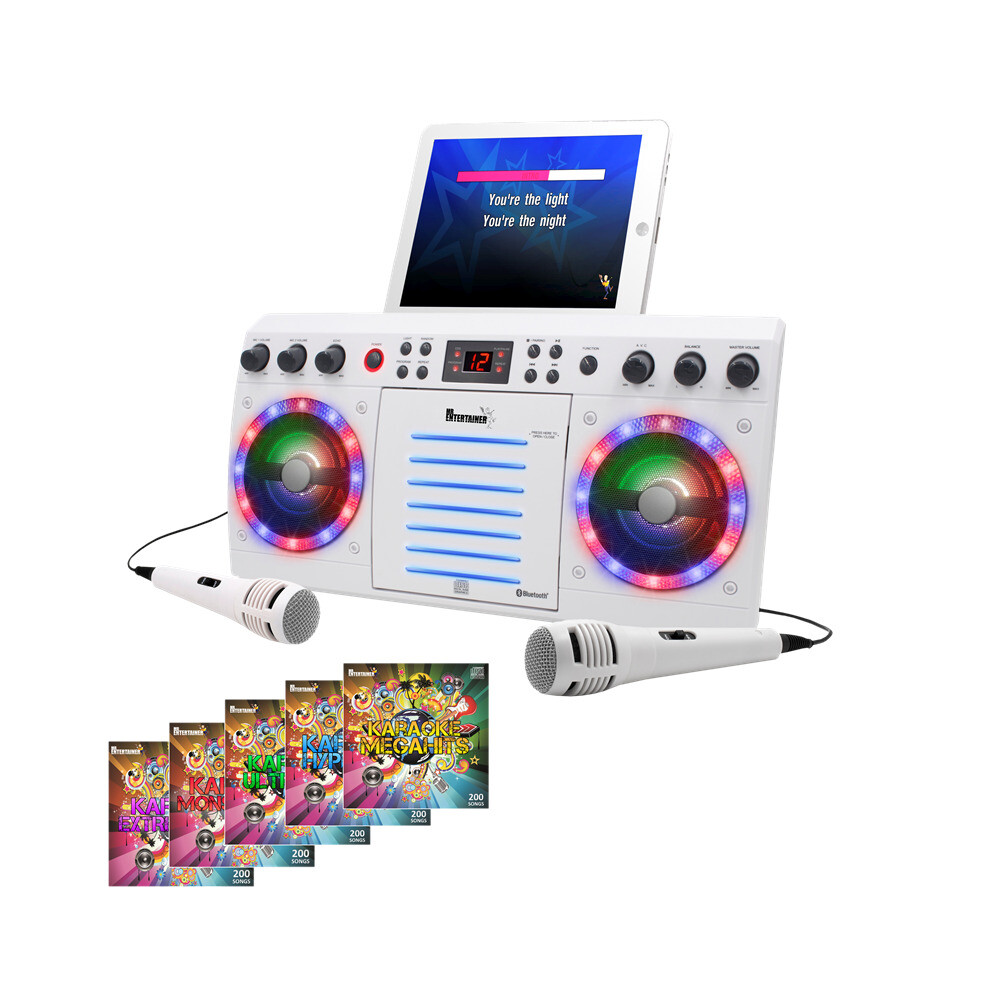 (Wired Microphones, 1000 Songs) Beatbox Karaoke Machine CDG/CD+G. Built in Disco Lights. Includes 2 Microphones & Party Songs