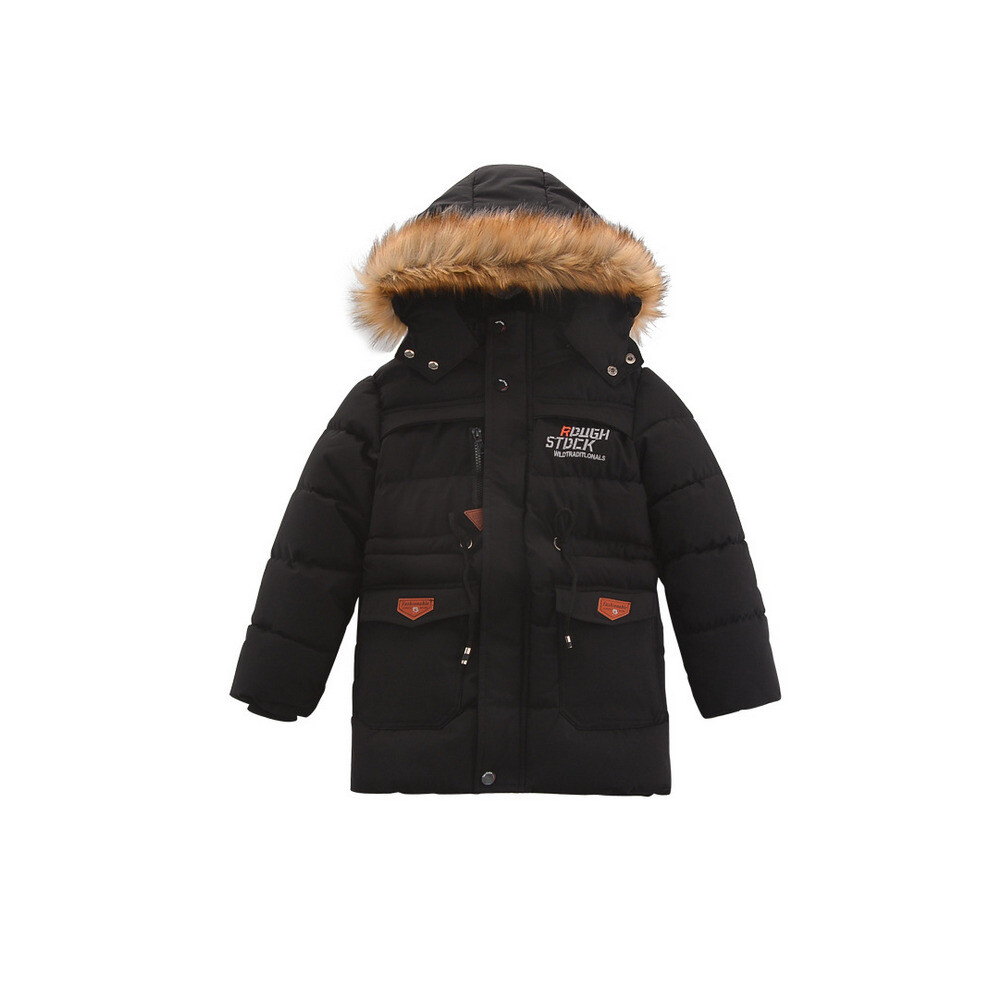(Black, 10-11 Years) Boys Kids Winter Coat Hooded Cotton Parka Jacket