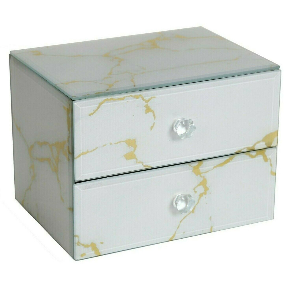 Jewllery Box Gold Heart Glass Mirrored Jewelry Box Black Velvet Mirrored 2 Draws-image-OPC-P8FJBMB-NEW