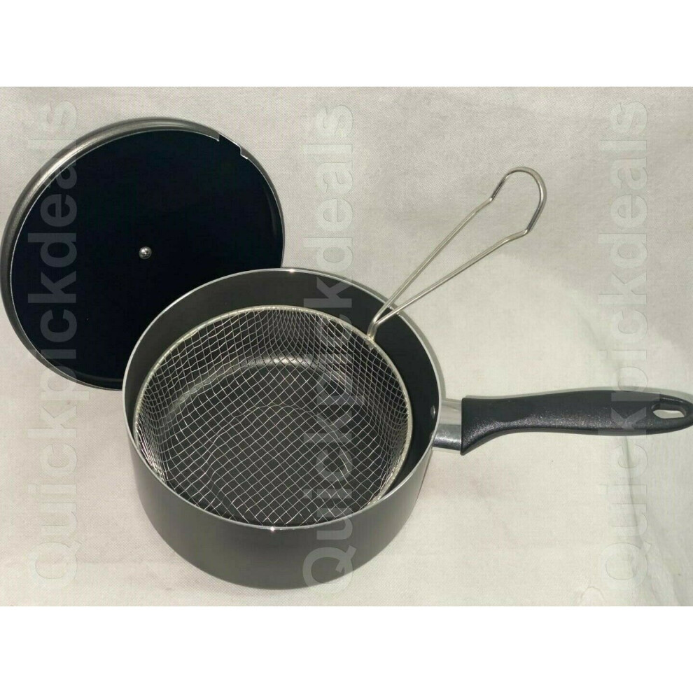 20cm 8" Non Stick Chip Pan Deep Fat Fryer Cooking Basket With Lid
