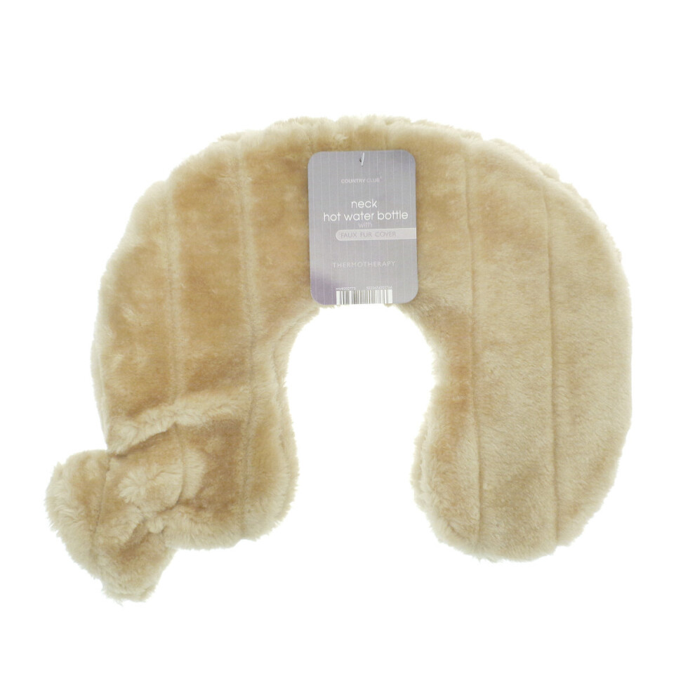 Country Club Faux Fur Neck Hot Water Bottle, Biscuit