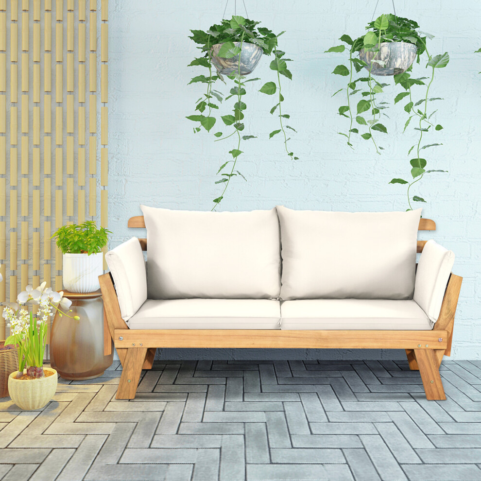 Outdoor Daybed w/Cushion Patio Convertible Couch Sofa Bed w/Armrest