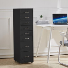(Black) 8-Drawer Metal Office Filing Cabinet Compact Storage w/ Wheels