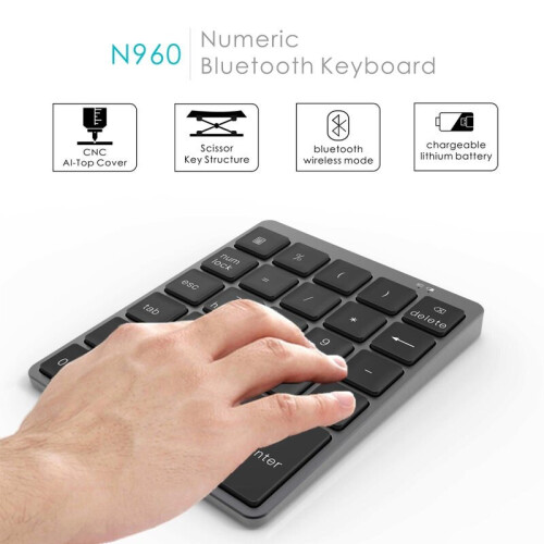 Aluminum Alloy 28 Keys Bluetooth Wireless Numeric Keypad With More Function Keys 140Mah Mini Numpad For Accounting Tasks 2
