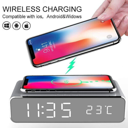 Led Display Wireless Charger Desk Bedside Table Alarm Clock 2