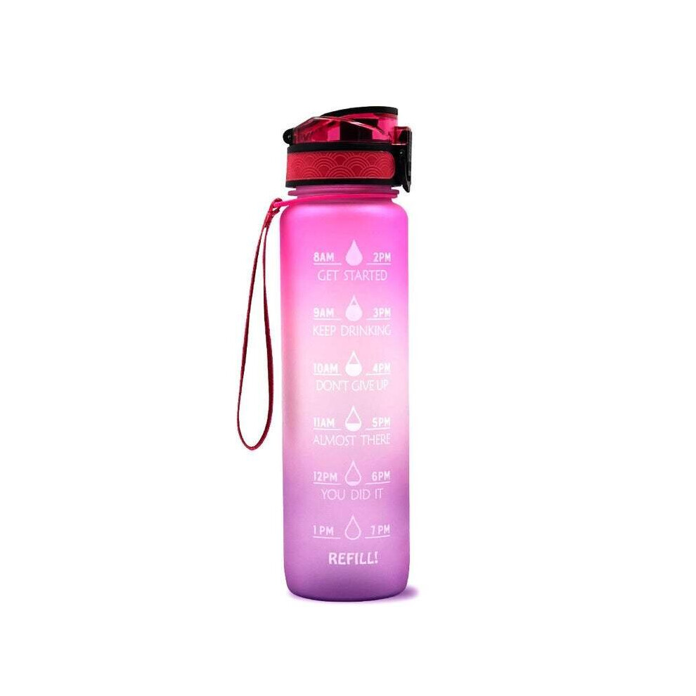 (Pink) Drink Bottles 1L Leakproof Drinking Water Bottle Outdoor Bpa Free With Time Marker Sport Bottle