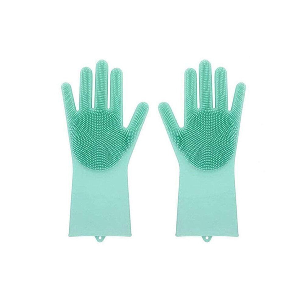 (Green) Rubber Gloves Magic Silicone Dishwashing Cleaning Gloves Household Brush Gloves Reusable Dishwashing Scrubber-image-OPC-P8FJXKZ-NEW