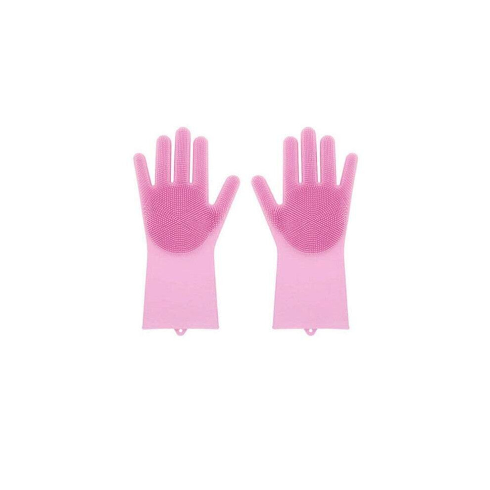 (Pink) Rubber Gloves Magic Silicone Dishwashing Cleaning Gloves Household Brush Gloves Reusable Dishwashing Scrubber-image-OPC-P8FJXM5-NEW