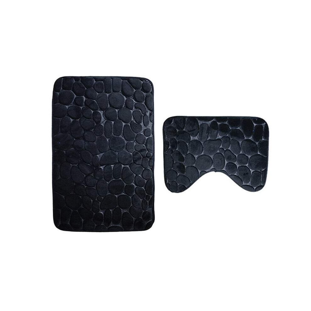 (Black) Pebbles Bath Mat Set Bathroom Square Shaped And U-Shaped Non-Slip Floor Mats-image-OPC-P8FJZGZ-NEW