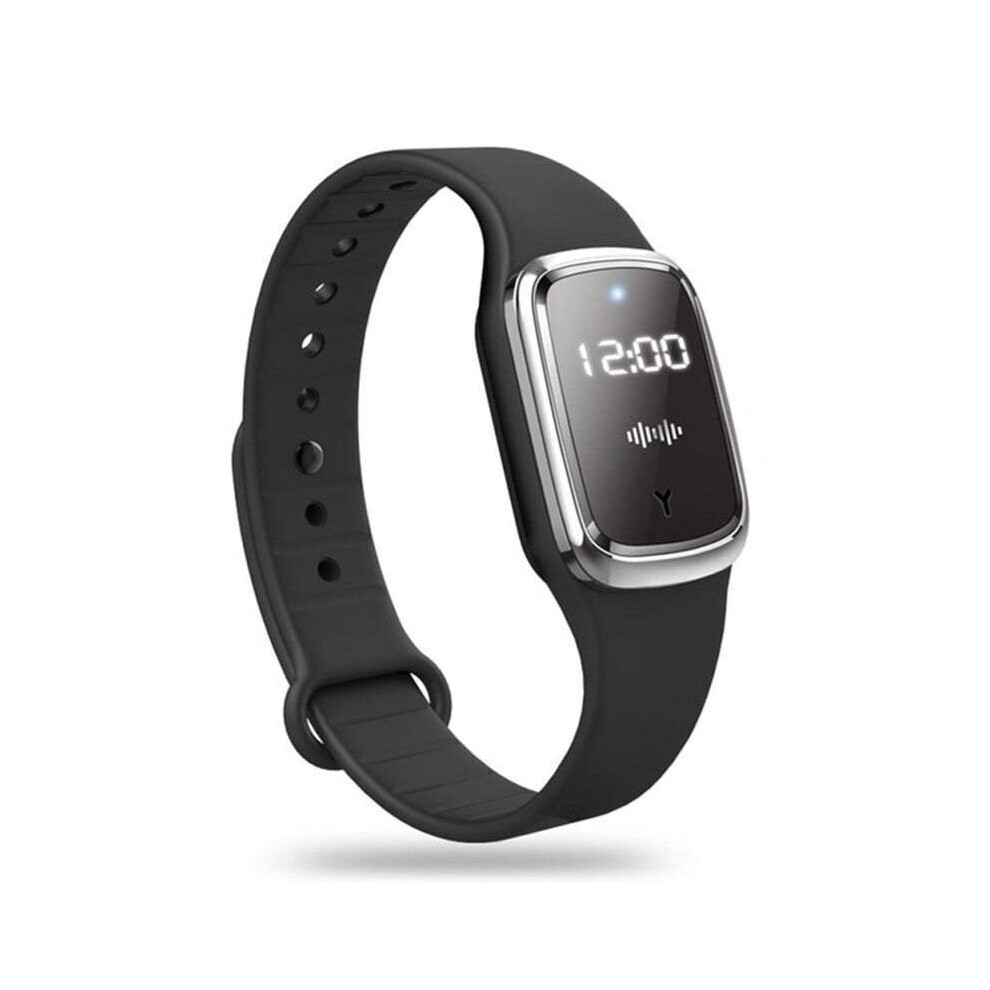 (Black) Pest & Insect Repellents Ultrasonic Rechargeable Insect And Mosquito Repellent Wristband With Clock Function