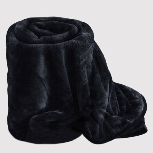 (Black, Double) Fleece Blanket Large Sofa Throw Mink Double & King