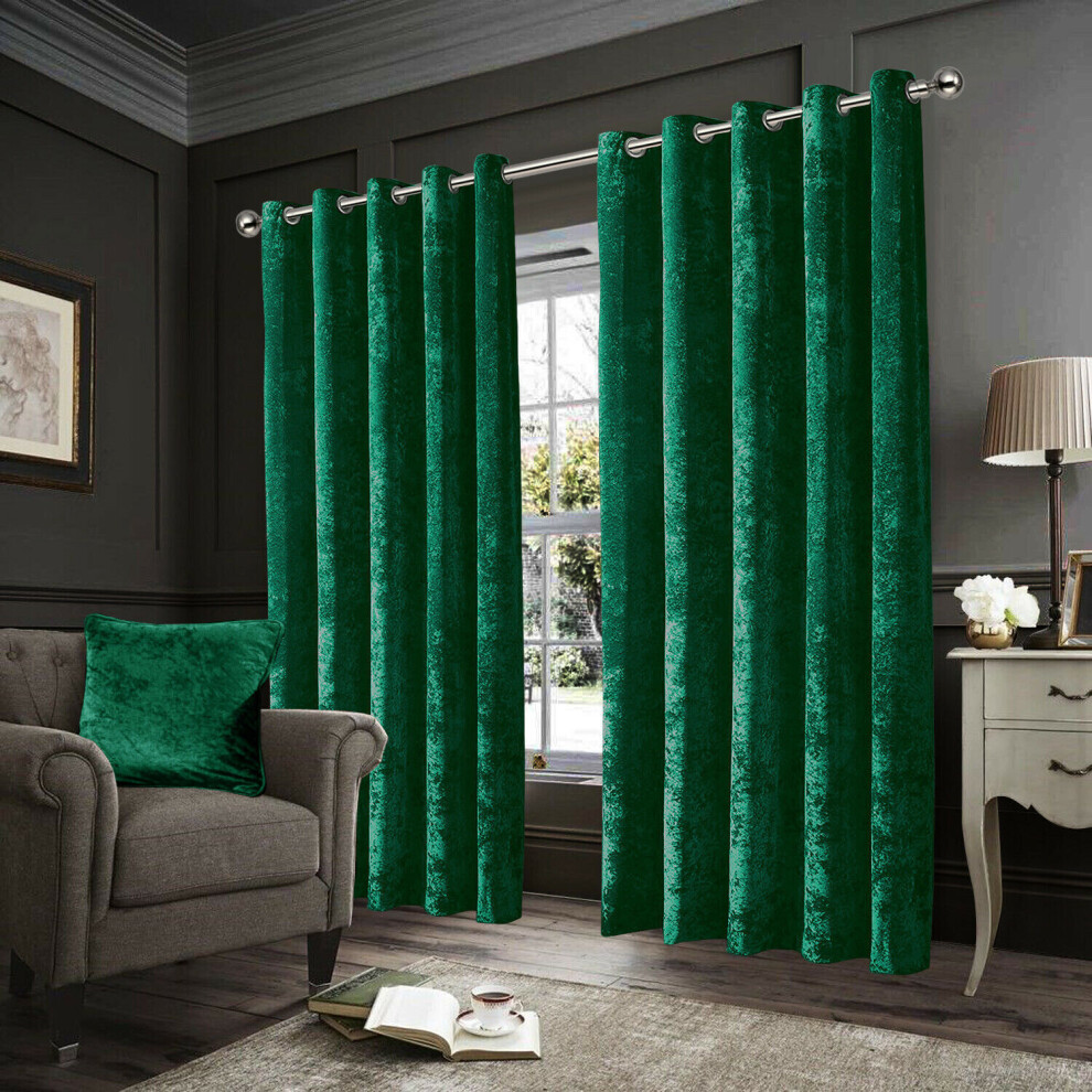 Imperial Rooms (, 90" X 90" (228Cm X 228Cm)) Crushed Velvet Blackout Curtains Eyelet Ring Top Readymade Drapes Green