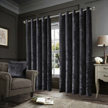 (Charcoal, 66" x 54" (168cm x 137cm)) Crushed Velvet Blackout Curtains Eyelet Ring Top Readymade Drapes