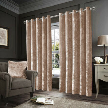 (Beige, 66" x 90" (168cm x 228)) Crushed Velvet Blackout Curtains Eyelet Ring Top Readymade Drapes