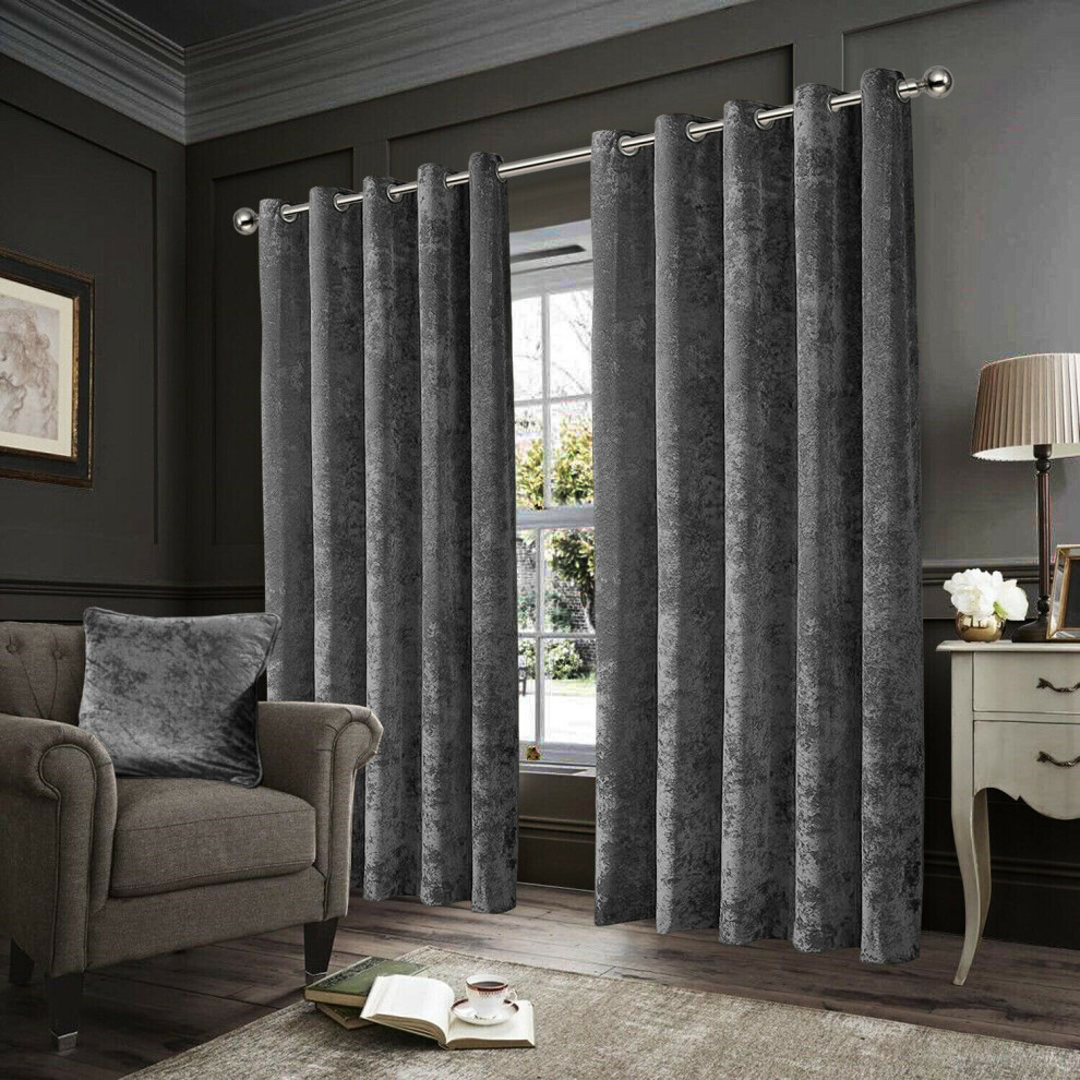 Imperial Rooms (, 46" X 54" (116Cm X 137Cm)) Crushed Velvet Blackout Curtains Eyelet Ring Top Readymade Drapes Grey