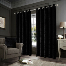 (Black, 90" x 90" (228cm x 228cm)) Crushed Velvet Blackout Curtains Eyelet Ring Top Readymade Drapes