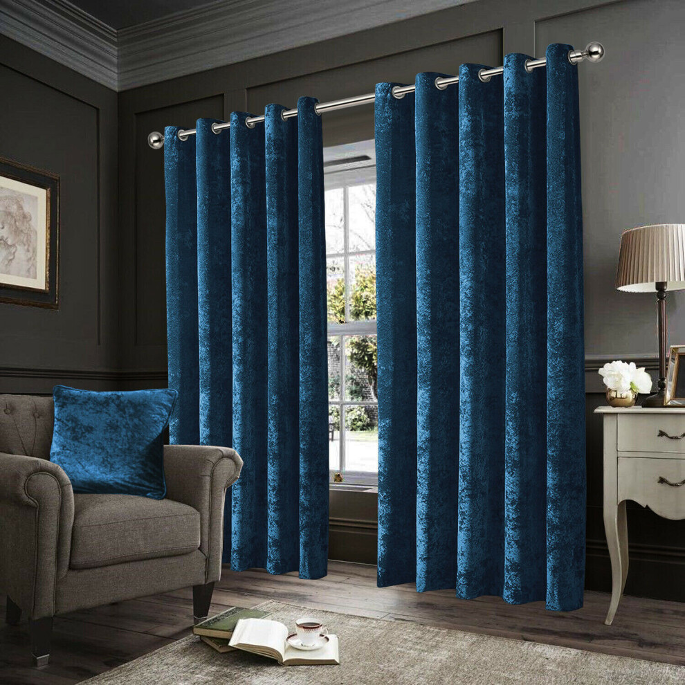 (Blue, 66" x 72" (168cm x 183cm)) Velvet Curtain Eyelet Ring Top Luxury Drapes Interior Decor Classic Style Curtains