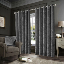 (Grey, 66" x 72" (168cm x 183cm)) Crushed Velvet Blackout Curtains Eyelet Ring Top Readymade Drapes