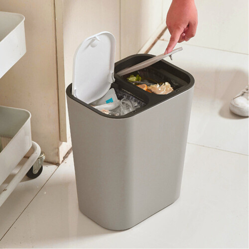 Living And Home (Grey) Duo Double Recycling Bin 15L Twin 2 Section Compartment Kitchen Rubbish Dustbin 1
