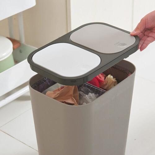 Living And Home (Grey) Duo Double Recycling Bin 15L Twin 2 Section Compartment Kitchen Rubbish Dustbin 2