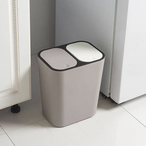 Living And Home (Grey) Duo Double Recycling Bin 15L Twin 2 Section Compartment Kitchen Rubbish Dustbin