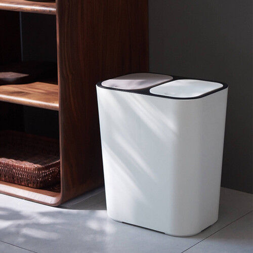 Living And Home (White) Duo Double Recycling Bin 15L Twin 2 Section Compartment Kitchen Rubbish Dustbin 1