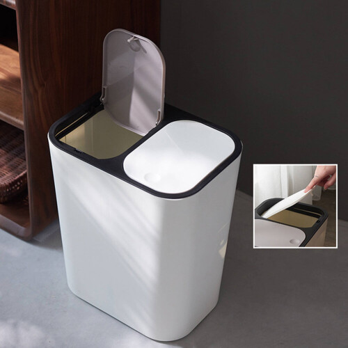 Living And Home (White) Duo Double Recycling Bin 15L Twin 2 Section Compartment Kitchen Rubbish Dustbin