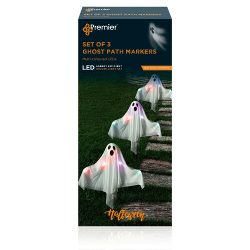 3pk Premier Decorations Ghost LED Path Markers | Light-Up Halloween Decoration