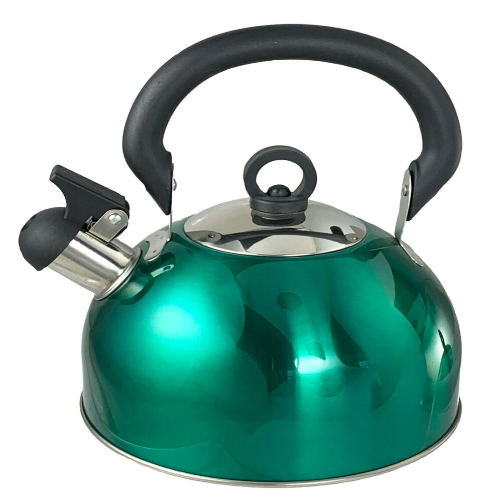 Green Stainless Steel Whistling Stovetop Camping Kettle 2.5 L