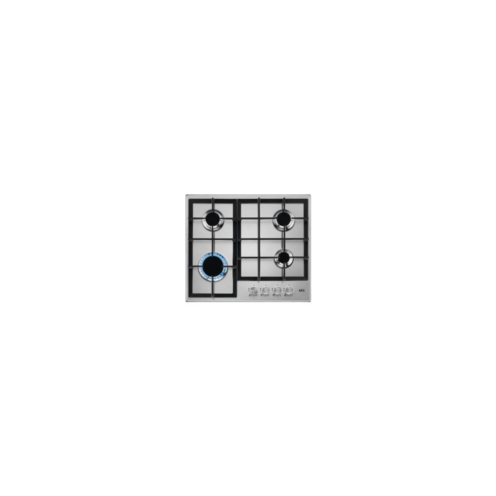 AEG 60cm 4 Burner Gas Hob With Cast Iron Pan Stands : Stainless Steel