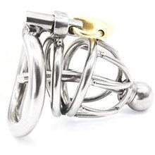 Male Chastity Device with Removable Urethral Tube -Ergonomic Style Back Ring Silver