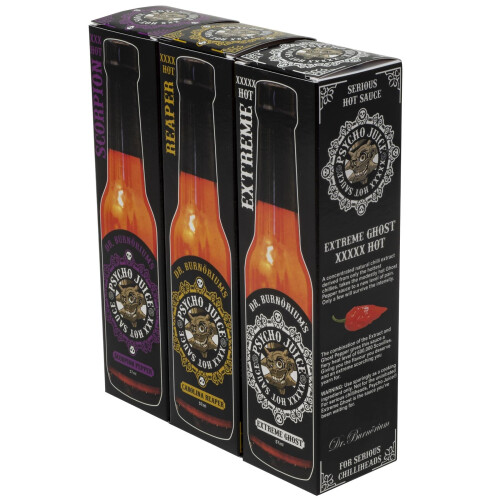 Psycho Juice Gift Set Mini Three Pack Hot Pepper Chilli Sauce 3 x 59 ml Bottles 1