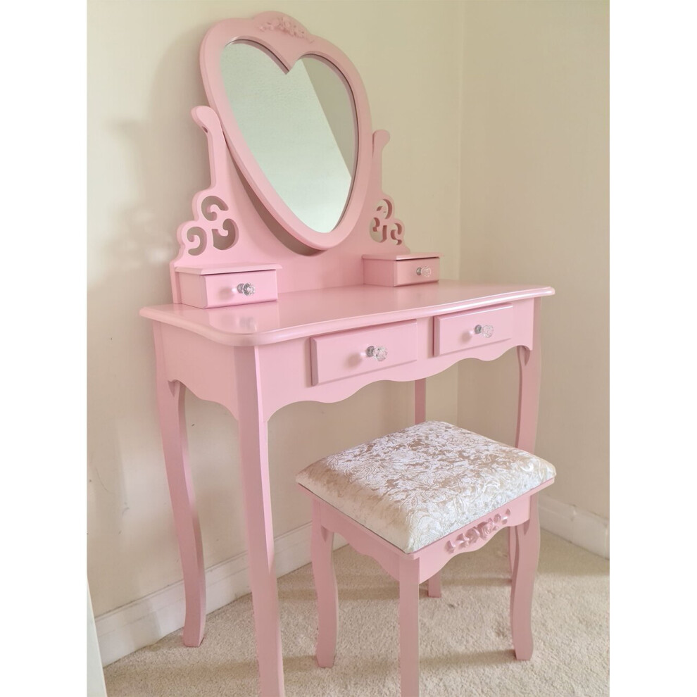 Pink love heart dressing table with mirror and stool