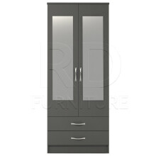 Ready assembled Classic 2 Door 2 Drawer Mirrored Wardrobe Grey