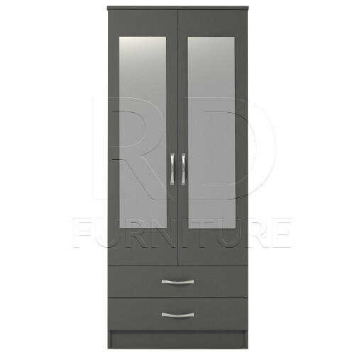 RD Furniture Ready assembled Classic 2 Door 2 Drawer Mirrored Wardrobe Grey