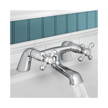 6705 Victorian Traditional Brass Bath Filler Tap - Deck Mounted Chrome, 2-Handle, Ceramic Cartridge, Non-Splash Diffuser
