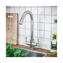 Lila Twin Lever Chrome 360 Swivel Spout Kitchen Sink Tap