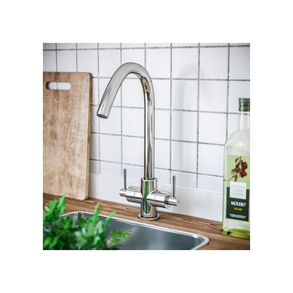 Lila Twin Lever Chrome 360 Swivel Spout Kitchen Sink Tap 5060574217094