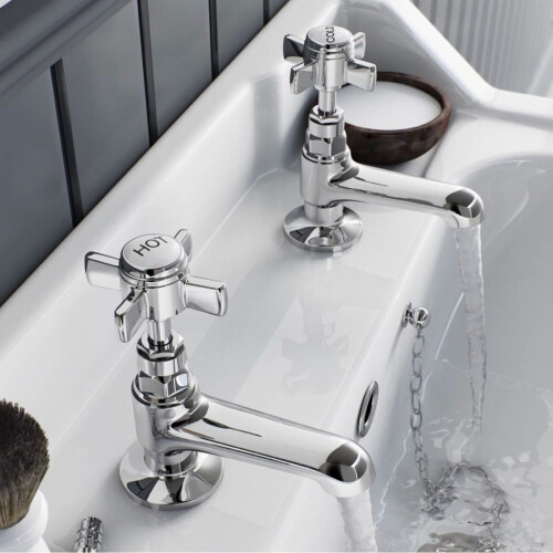 NES Home Edwardian Hot & Cold Twin Basin Taps Chrome