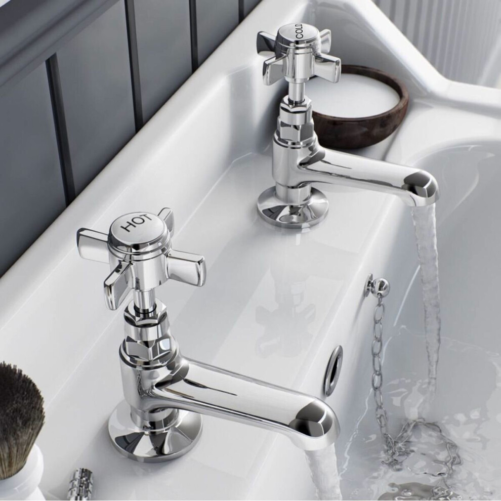 Edwardian Hot & Cold Twin Basin Taps Chrome