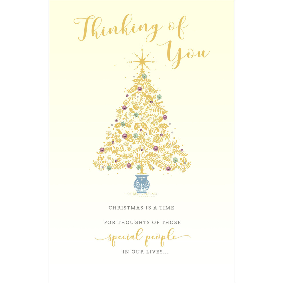 Thinking Of You Tree Traditional Christmas Greeting Card Lovely Verse Xmas Cards