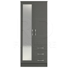 Ready assembled Classic 2 Door 3 Drawer Combi Mirrored Wardrobe Grey