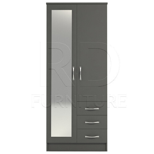 RD Furniture Ready assembled Classic 2 Door 3 Drawer Combi Mirrored Wardrobe Grey