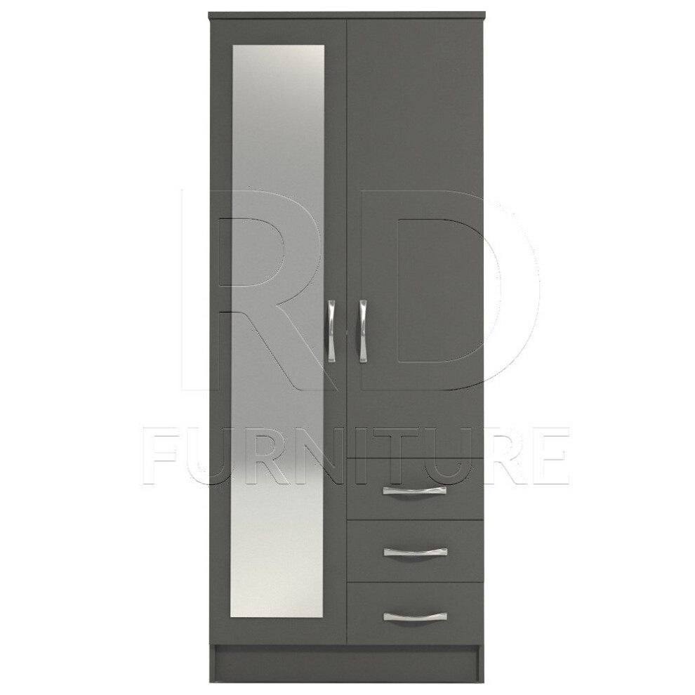 Ready assembled Classic 2 Door 3 Drawer Combi Mirrored Wardrobe Grey