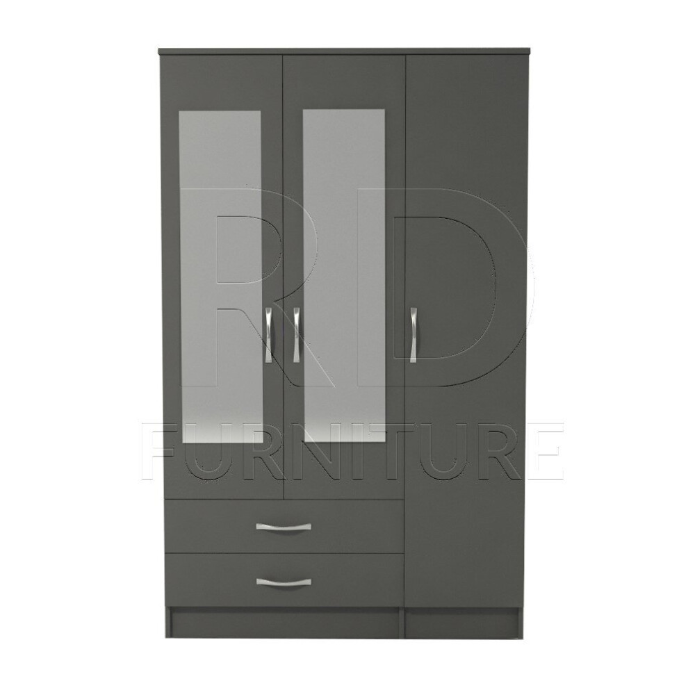 Ready assembled Classic 3 Door 2 Drawer Mirrored Wardrobe Grey