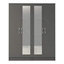 Ready assembled Classic 4 Door Double Mirrored Wardrobe Grey